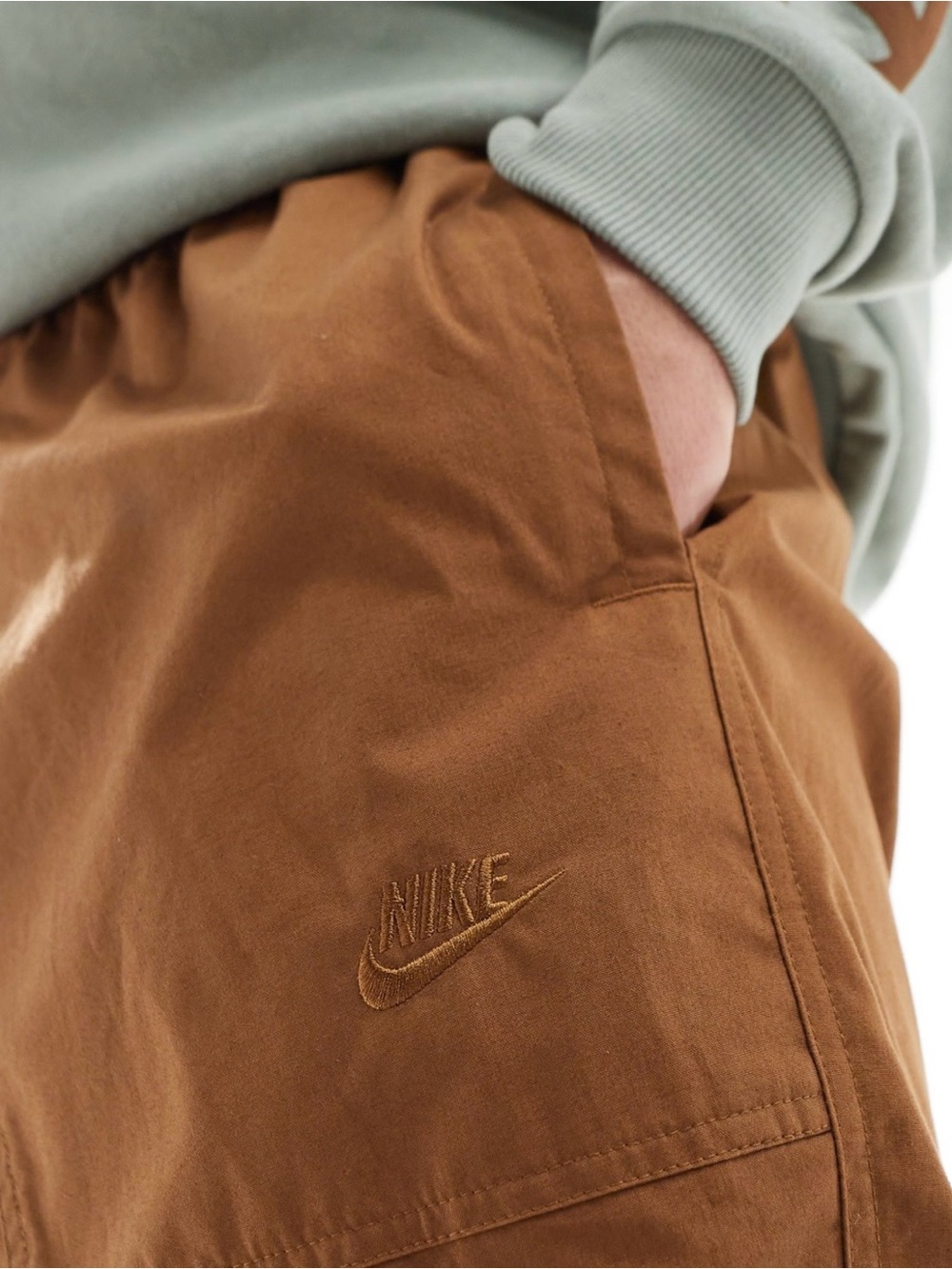 Nike Men's Brown Cargo Pants with Embroidered Swoosh